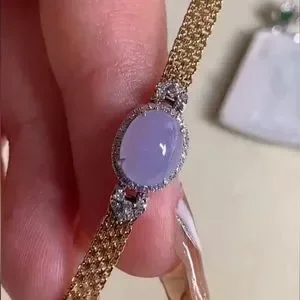 Natural Jadeite Jade Bracelet with 18K solid gold and diamonds